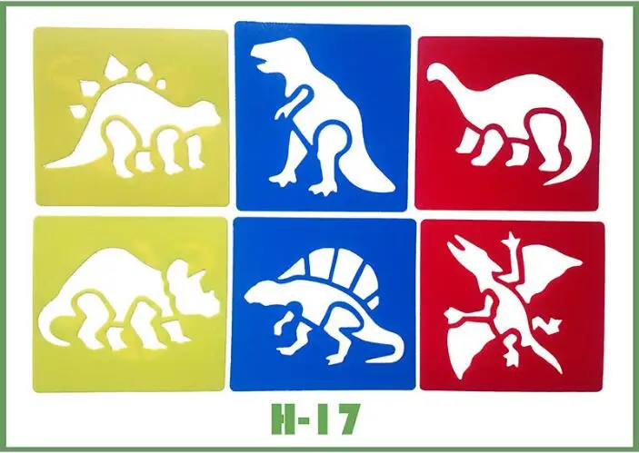 6-teiliges Set aus Plastik-Zeichenschablonen für Kinder – H 17 Dinosaur