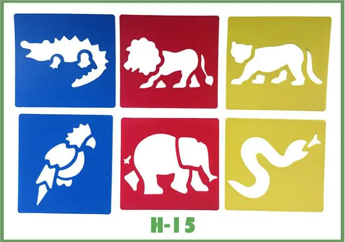 6-teiliges Set aus Plastik-Zeichenschablonen für Kinder – H 15 Animals