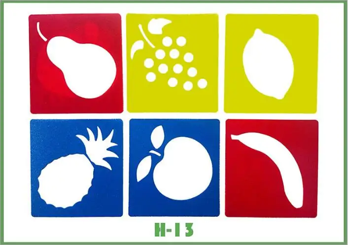 6-teiliges Set aus Plastik-Zeichenschablonen für Kinder – H 13 Fruit