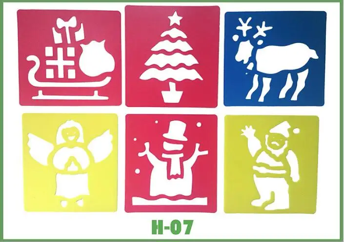 6-teiliges Set aus Plastik-Zeichenschablonen für Kinder – H 07 Christmas