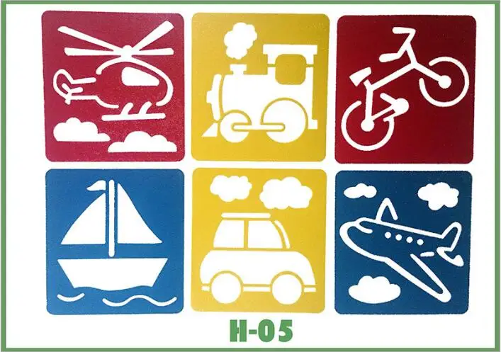 6-teiliges Set aus Plastik-Zeichenschablonen für Kinder – H 05 Train