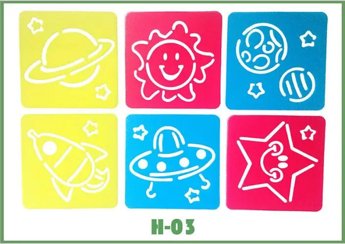 6-teiliges Set aus Plastik-Zeichenschablonen für Kinder – H 03 Space