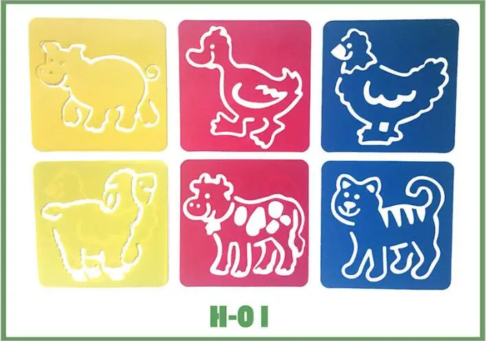 6-teiliges Set aus Plastik-Zeichenschablonen für Kinder – H 01 Farm animals