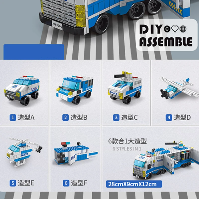 6-in-1 Polizei-Sportwagen und Feuerwehrmodell-Bausatz für Kinder – Bild 2