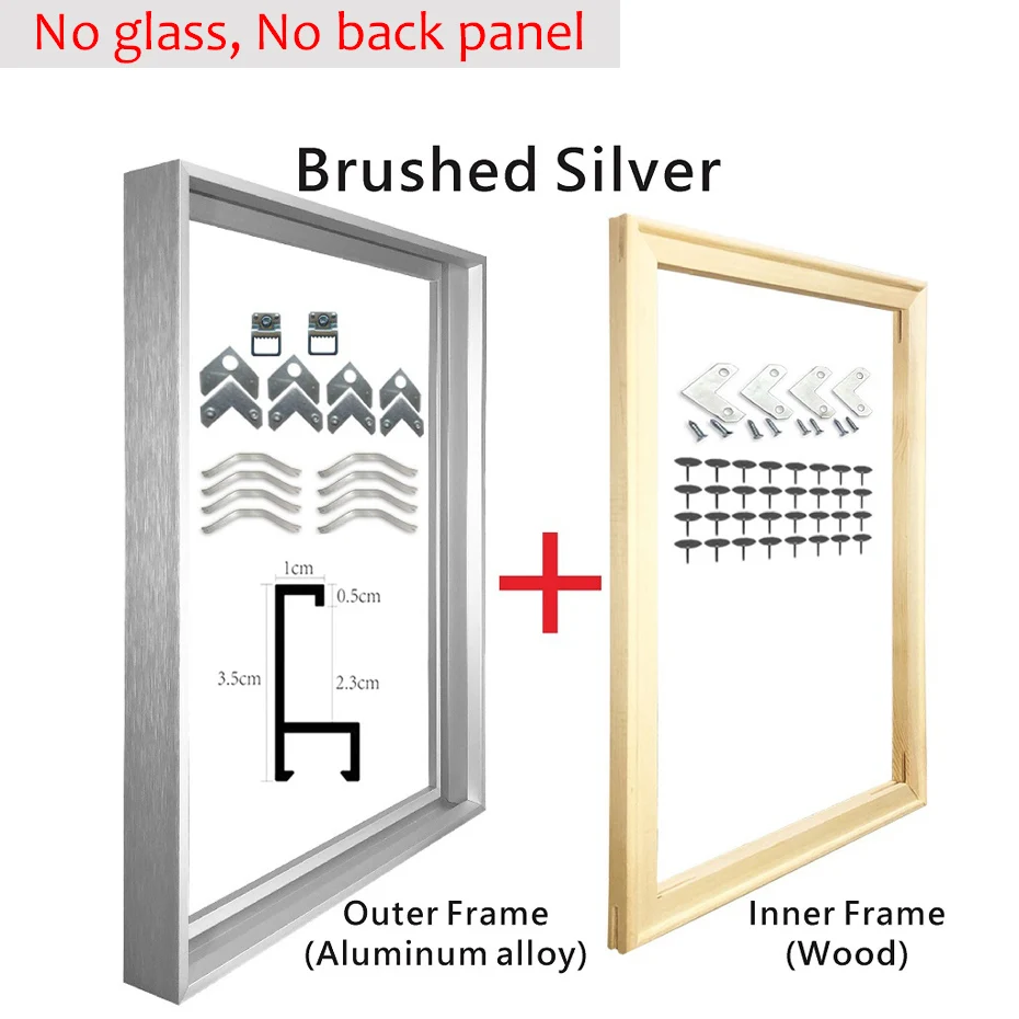 Bunte Bilderrahmen aus Metall für kreative Wandgestaltung – Brushed Silver , 40X50 CM