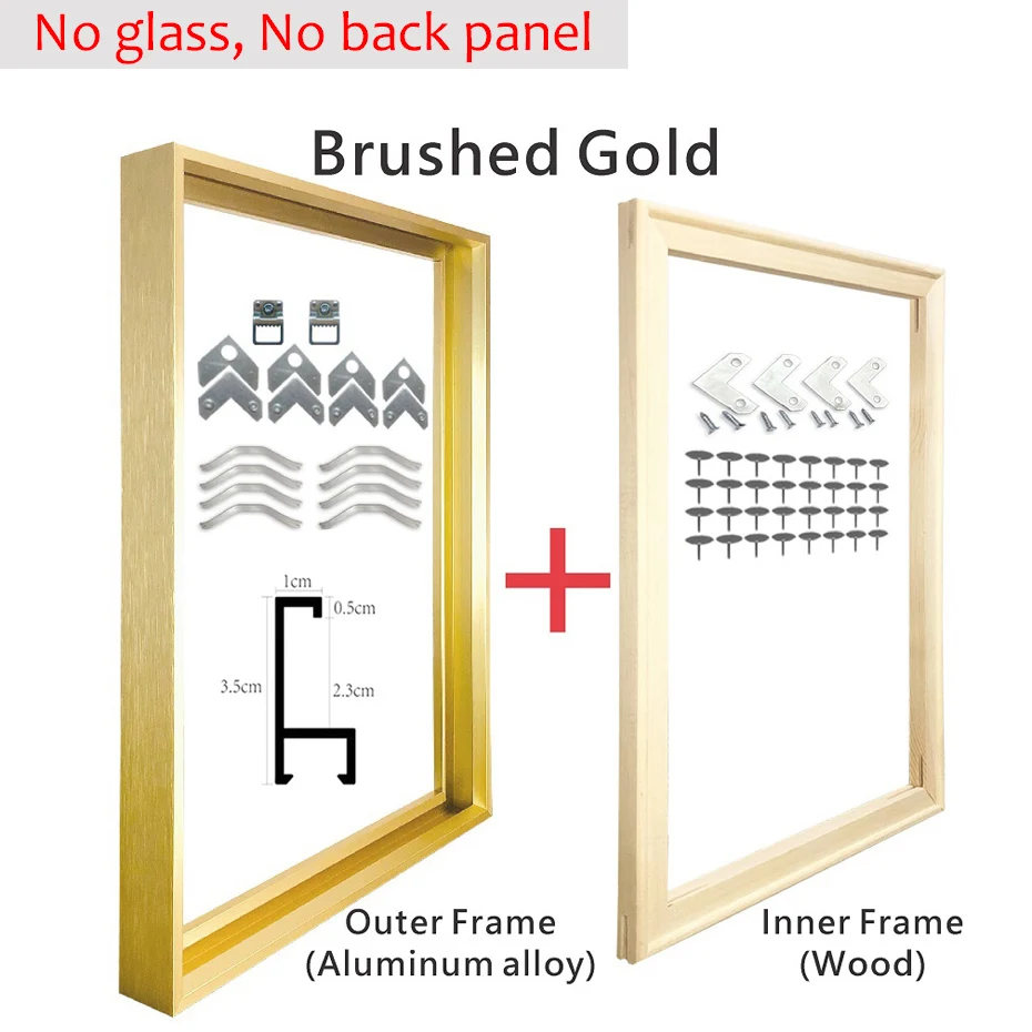 Bunte Bilderrahmen aus Metall für kreative Wandgestaltung – Brushed Gold , 35×45 CM