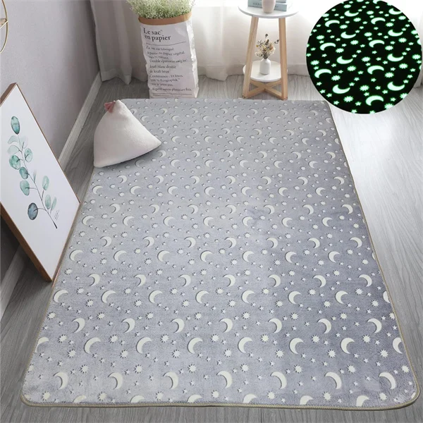 Leuchtender Kinderteppich für das Schlafzimmer – Luminöse Teppiche – Grey Moon and Stars , 50cm x 80cm