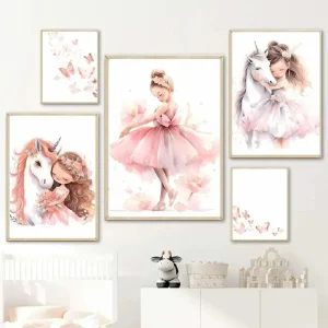 Magischer rosa Ballerina-Einhorn Poster für Kinderzimmer Deko