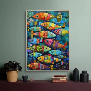 Bunte Fische im Ozean: Vintage Leinwand-Dekor für Zuhause