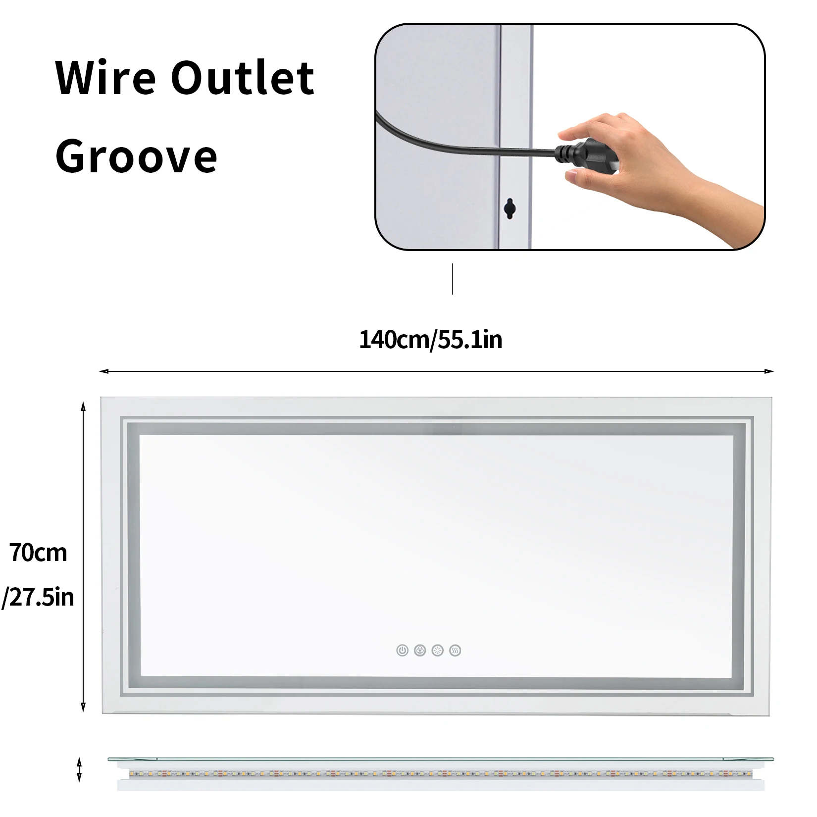 Großer RGB LED Badezimmerspiegel mit dimmbarem Licht und Anti-Beschlag – UNITED KINGDOM , Rectangle 140x70cm