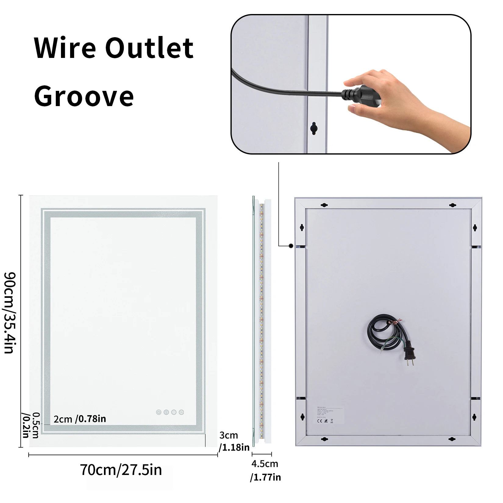 Großer RGB LED Badezimmerspiegel mit dimmbarem Licht und Anti-Beschlag – United States , Square 70x90cm