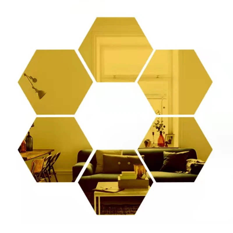 Kreative 3D Hexagon Wandspiegel Aufkleber in Roségold – 6PCS Gold , M 100x85x50mm