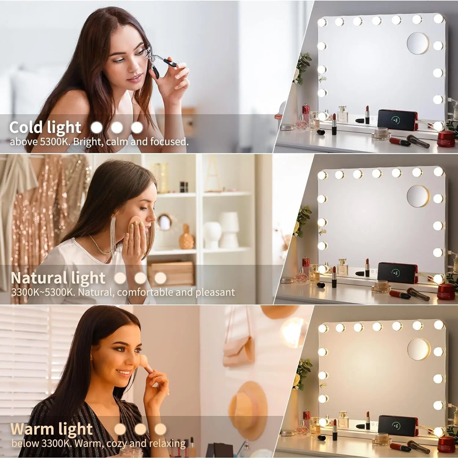 Hollywood Schminkspiegel mit 15 Dimmbaren LED-Lichtern – Bild 3