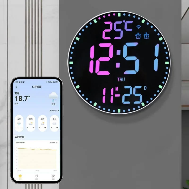 Smartes WLAN LED Wanduhren-Set mit Temperatur- und Datumsanzeige – Bild 3