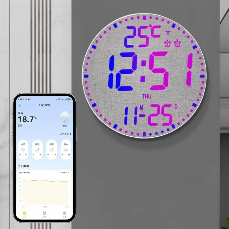 Smartes WLAN LED Wanduhren-Set mit Temperatur- und Datumsanzeige – Bild 2