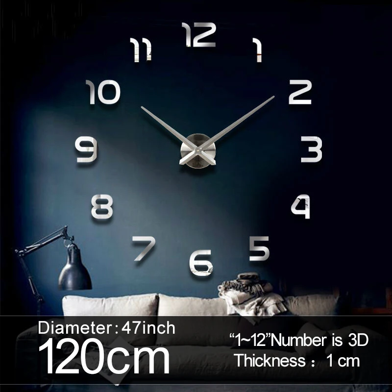 Große 3D DIY Wanduhr mit Spiegelaufkleber für Zuhause – Bild 6