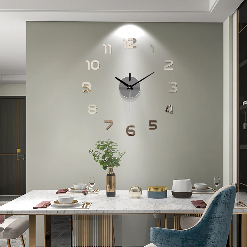 Große 3D DIY Wanduhr mit Spiegelaufkleber für Zuhause – Bild 3