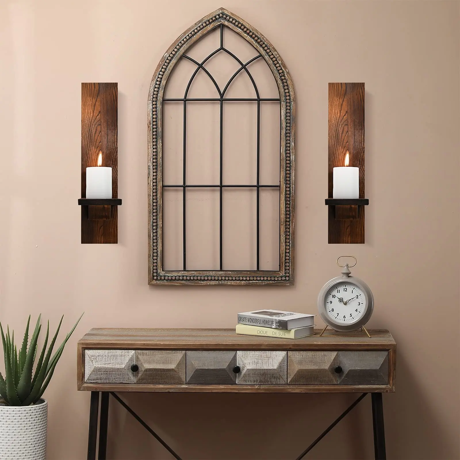 Set aus 2 rustikalen Holz-Wandkerzenhaltern für das Wohnzimmer – Bild 4