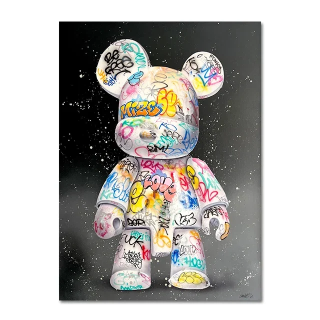 Kawaii Bären-Graffiti Leinwandbild für Kinderzimmer-Dekoration – Bild 2