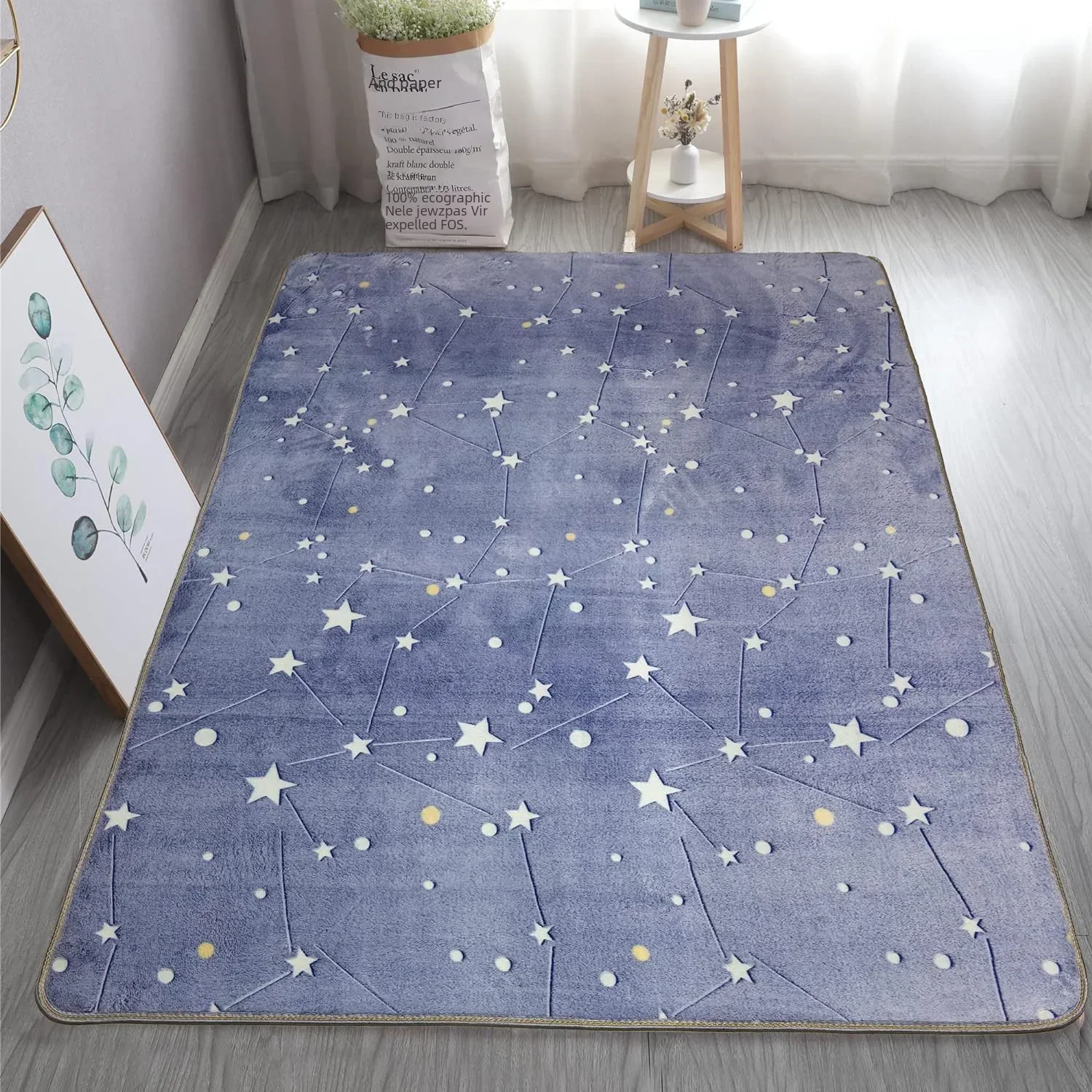 Leuchtender Teppich für Kinderzimmer mit Sternenmotiv 