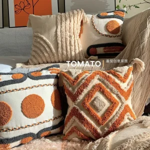 Boho-Stil Kissenbezug mit geometrischem Stickdesign und Fransen