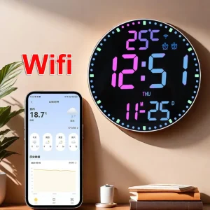 Smartes WLAN LED Wanduhren-Set mit Temperatur- und Datumsanzeige