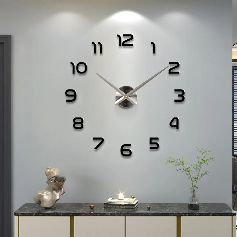 Große 3D DIY Wanduhr mit Spiegelaufkleber für Zuhause