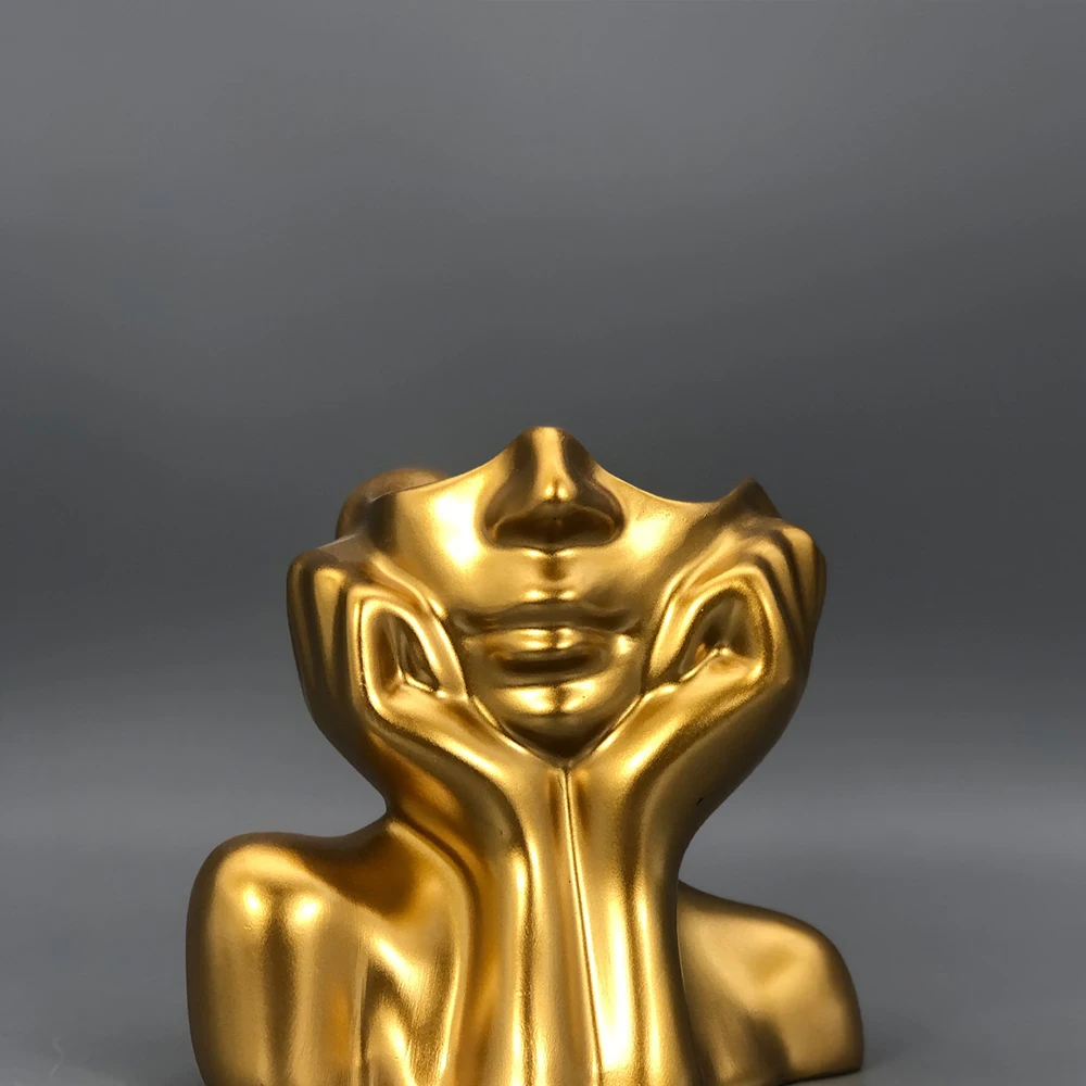 Kreative Designer-Vase mit menschlicher Form in Gold und Weiß – Gold