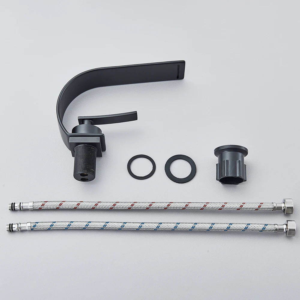 Eleganter Schwarzer Badezimmerarmatur mit Wasserfall-Design – Bild 6