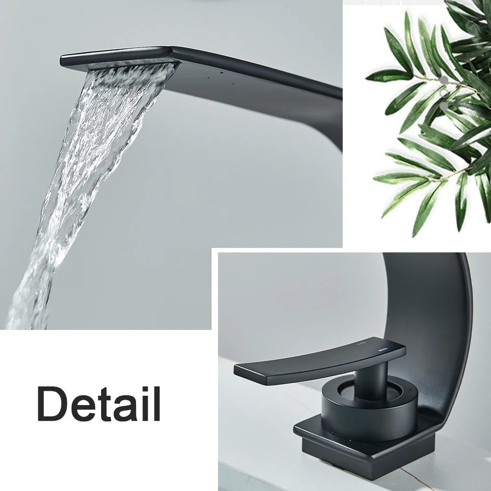Eleganter Schwarzer Badezimmerarmatur mit Wasserfall-Design – Bild 4