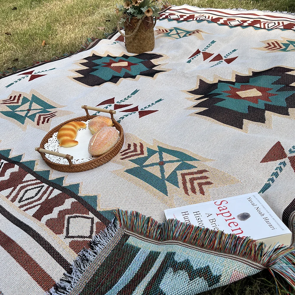 Gemütliche Azteken-Decke – Übergröße Boho-Wurfdecke mit Fransen – Bild 6