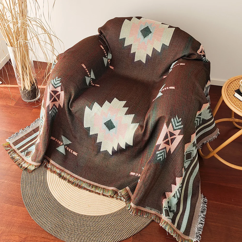 Gemütliche Azteken-Decke – Übergröße Boho-Wurfdecke mit Fransen – Bild 5