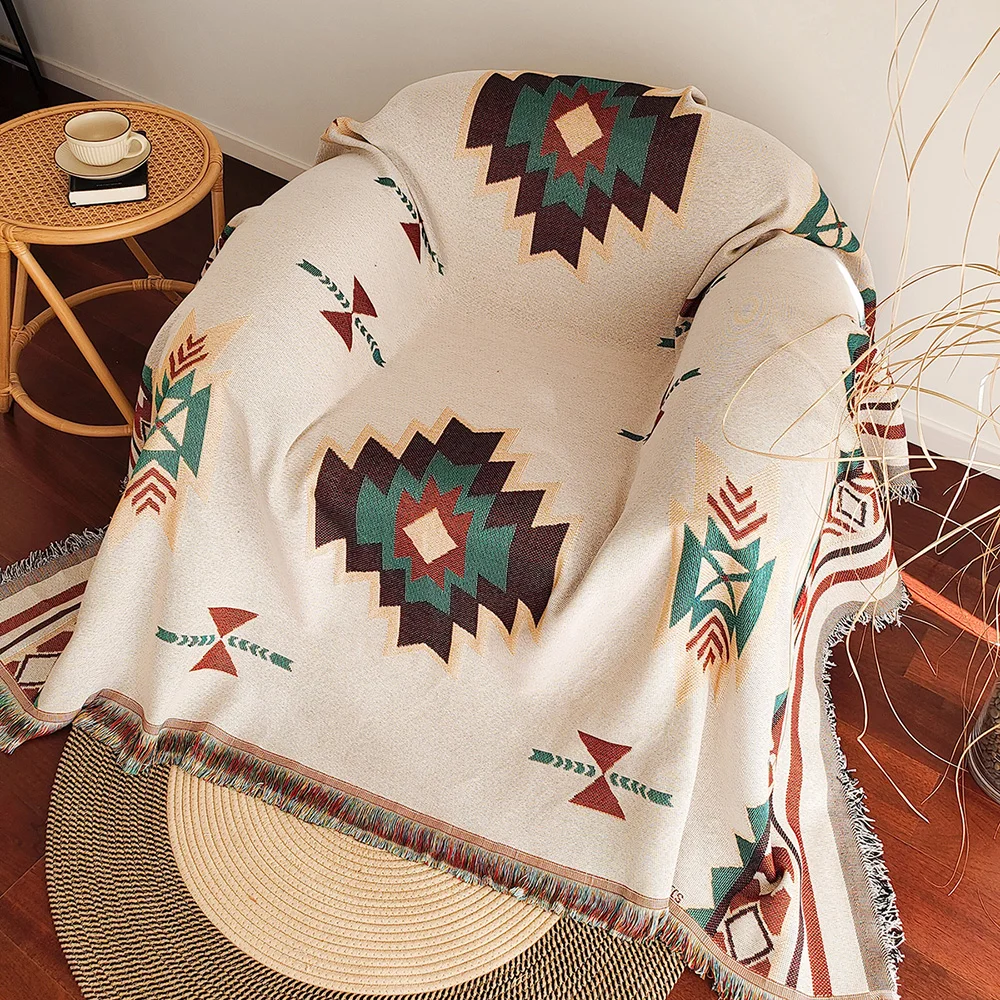 Gemütliche Azteken-Decke – Übergröße Boho-Wurfdecke mit Fransen – Bild 3