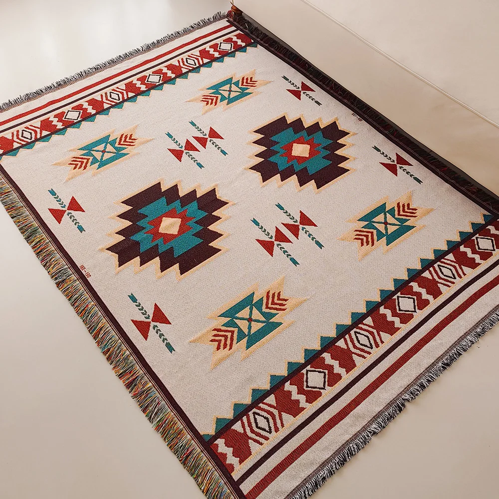 Gemütliche Azteken-Decke – Übergröße Boho-Wurfdecke mit Fransen – Bild 2