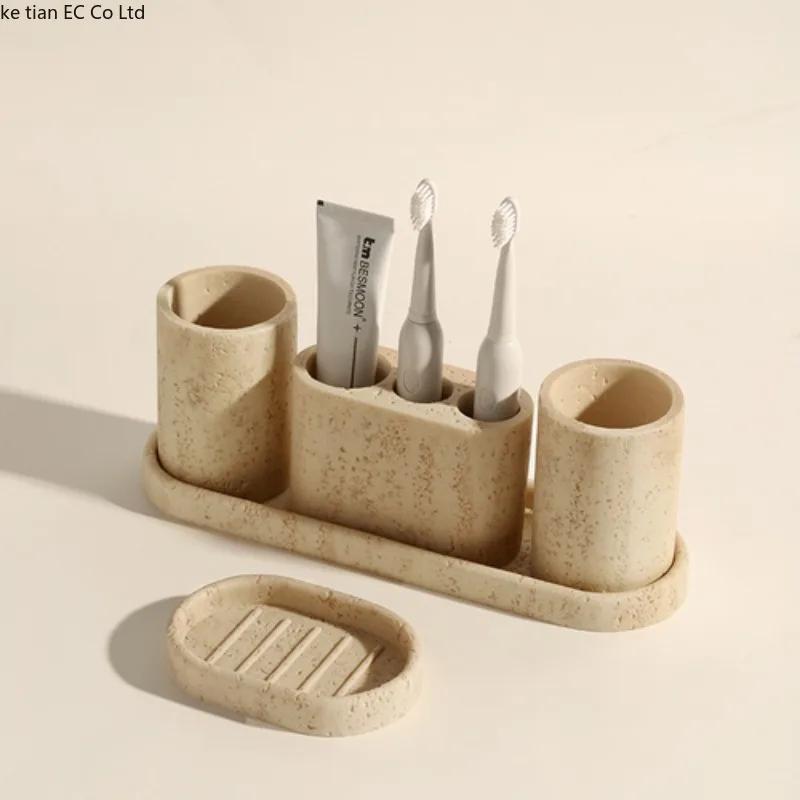 Wabi-Sabi Badezimmer Set mit Steinlicht und Halterungen – 5-piece set
