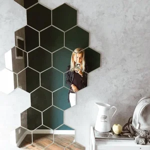 Kreative 3D Hexagon Wandspiegel Aufkleber in Roségold