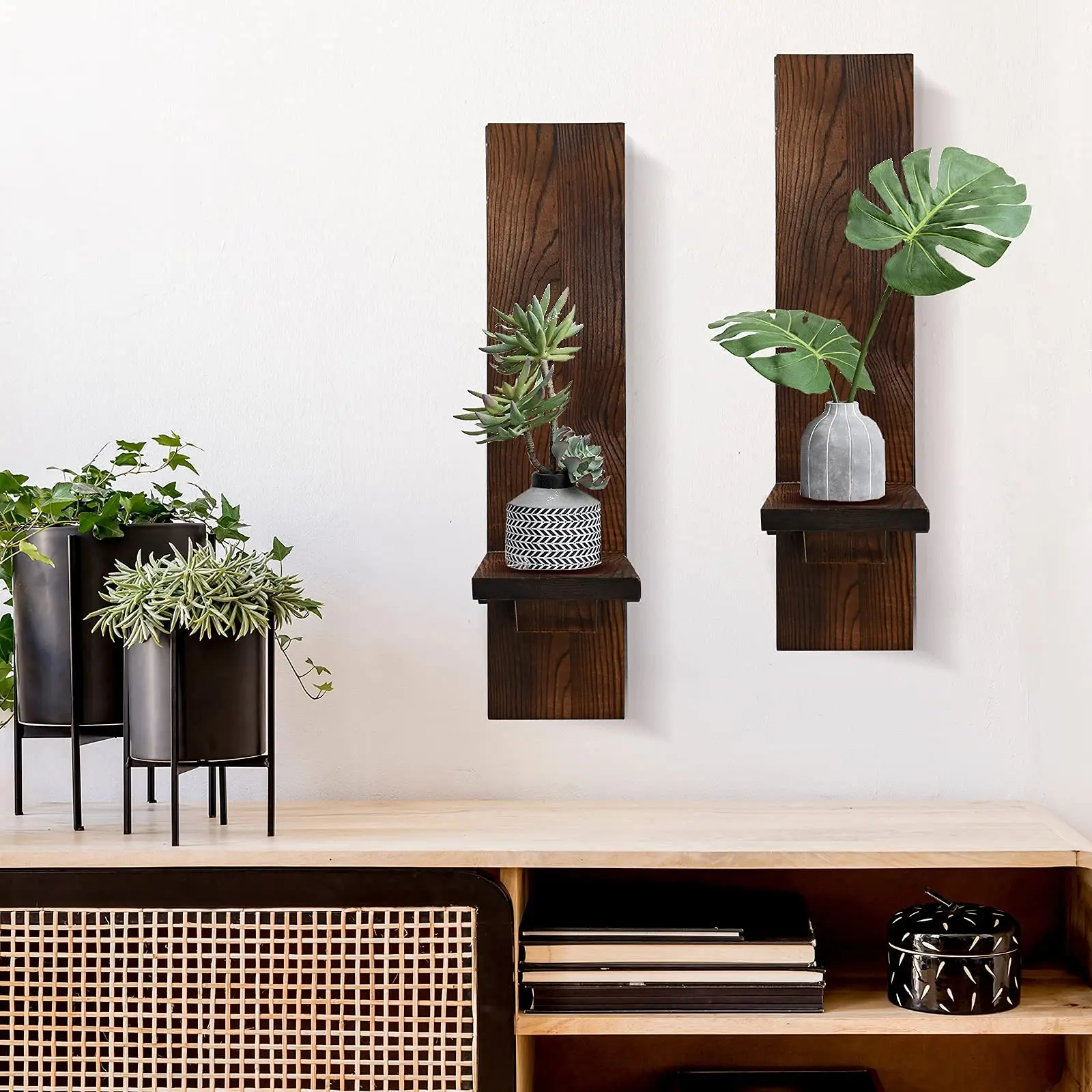 Set aus 2 rustikalen Holz-Wandkerzenhaltern für das Wohnzimmer – Bild 3