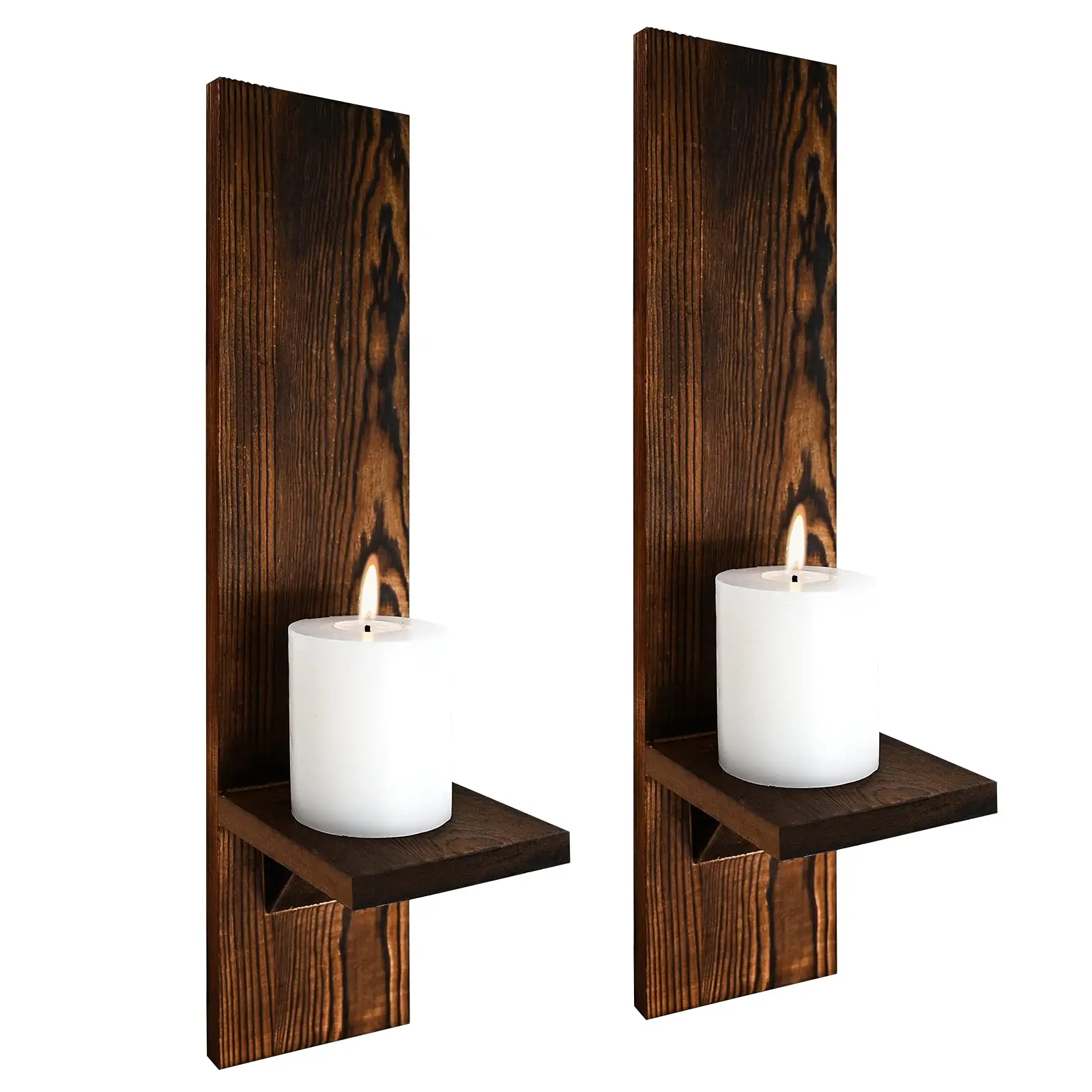 Set aus 2 rustikalen Holz-Wandkerzenhaltern für das Wohnzimmer – Bild 2