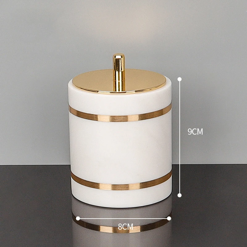 Elegantes Badezimmer-Set aus Volakos Weißem Marmor mit Goldakzenten – Cotton swab can B