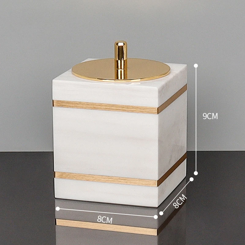 Elegantes Badezimmer-Set aus Volakos Weißem Marmor mit Goldakzenten – Cotton swab can A