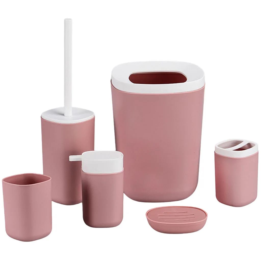 Praktisches 6-teiliges Badezimmer Zubehör Set für Sauberkeit und Stil – StyleB-Pink