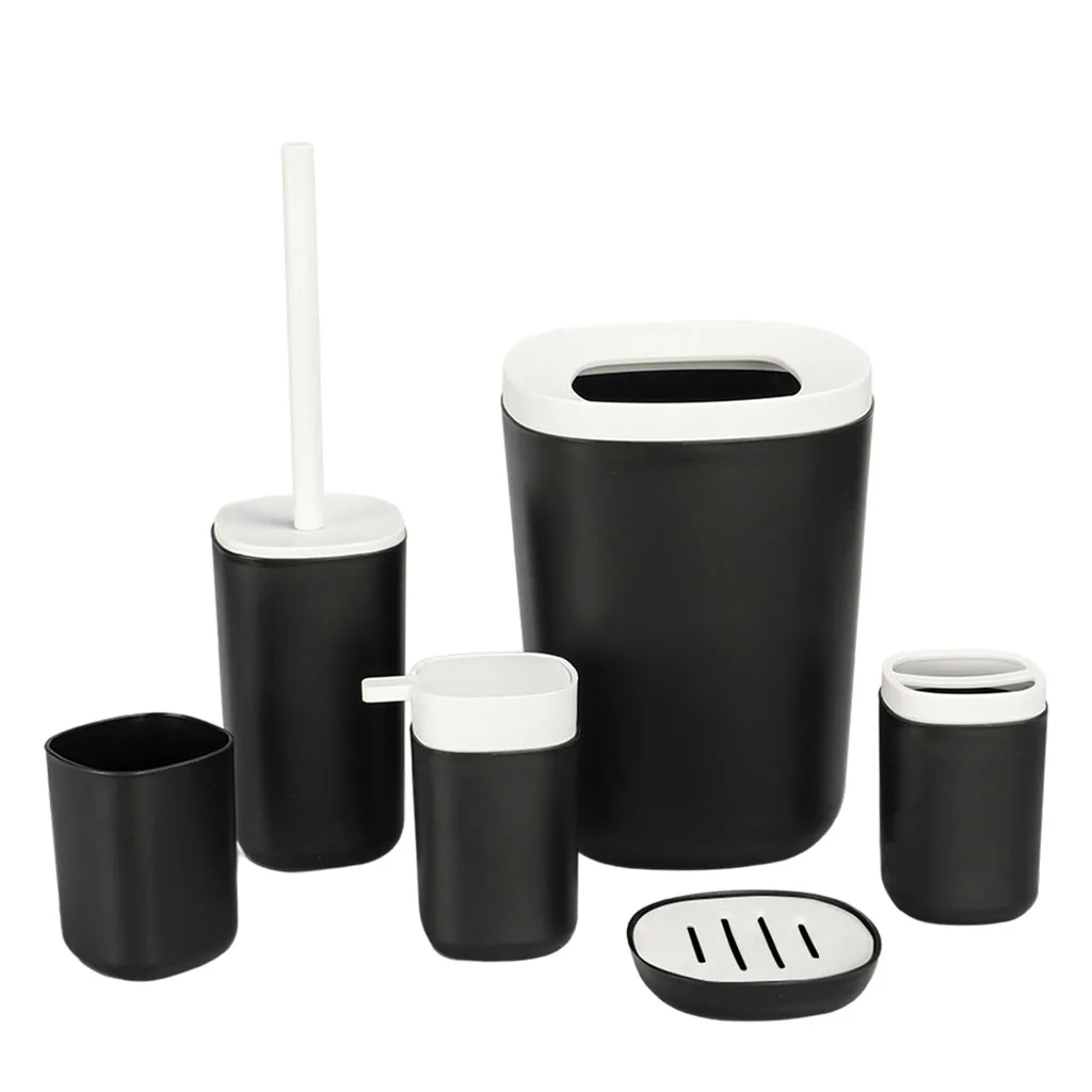 Praktisches 6-teiliges Badezimmer Zubehör Set für Sauberkeit und Stil – StyleB-Black