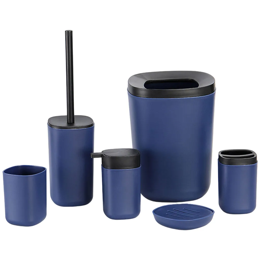 Praktisches 6-teiliges Badezimmer Zubehör Set für Sauberkeit und Stil – StyleB-Blue