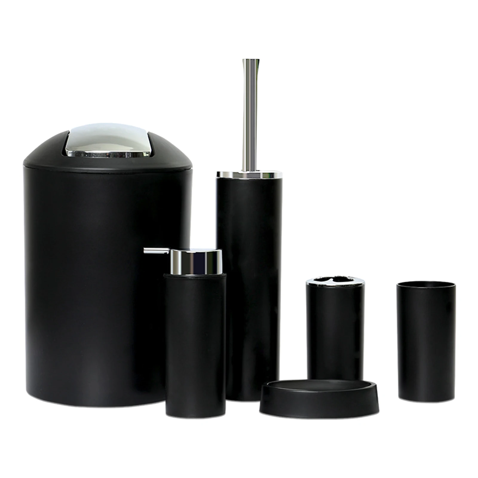 Praktisches 6-teiliges Badezimmer Zubehör Set für Sauberkeit und Stil – StyleA-Black