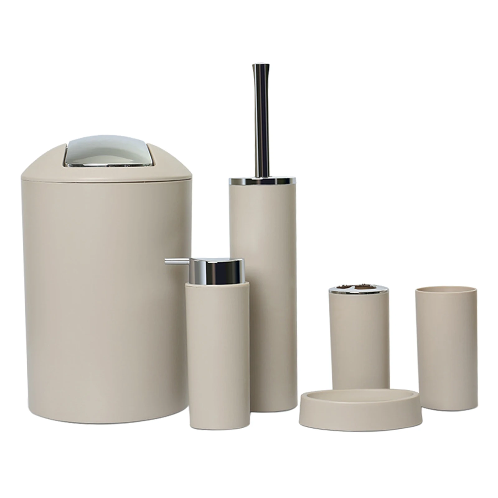 Praktisches 6-teiliges Badezimmer Zubehör Set für Sauberkeit und Stil – StyleA-Beige