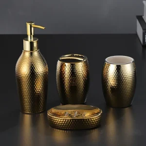 Elegantes 4-teiliges Badezimmer-Set aus goldenem Keramik