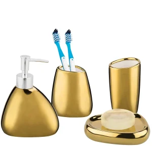 Elegantes 4-teiliges Badezimmer-Set in Gold mit Seifenspender