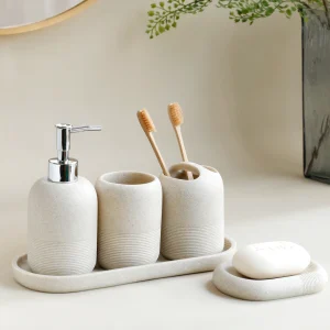 Elegantes 5-teiliges Badzubehör-Set in Beige und Grau