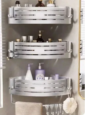 Wandmontierte Bad-Eckregal ohne Bohren mit Handtuchhalter – 3pcs Silver