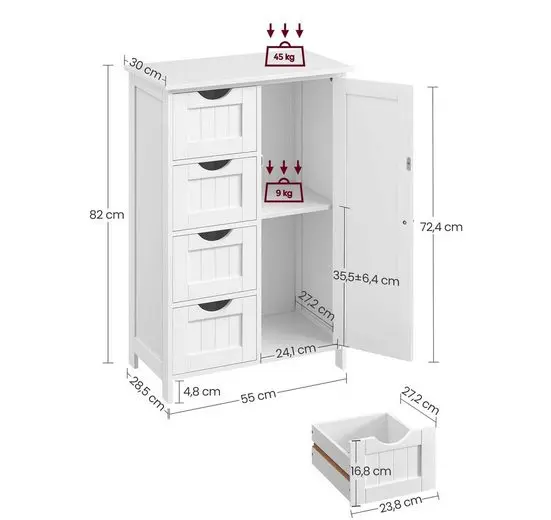 VASAGLE Badezimmermöbelset mit 4 Schubladen und verstellbarem Regal – Bild 4